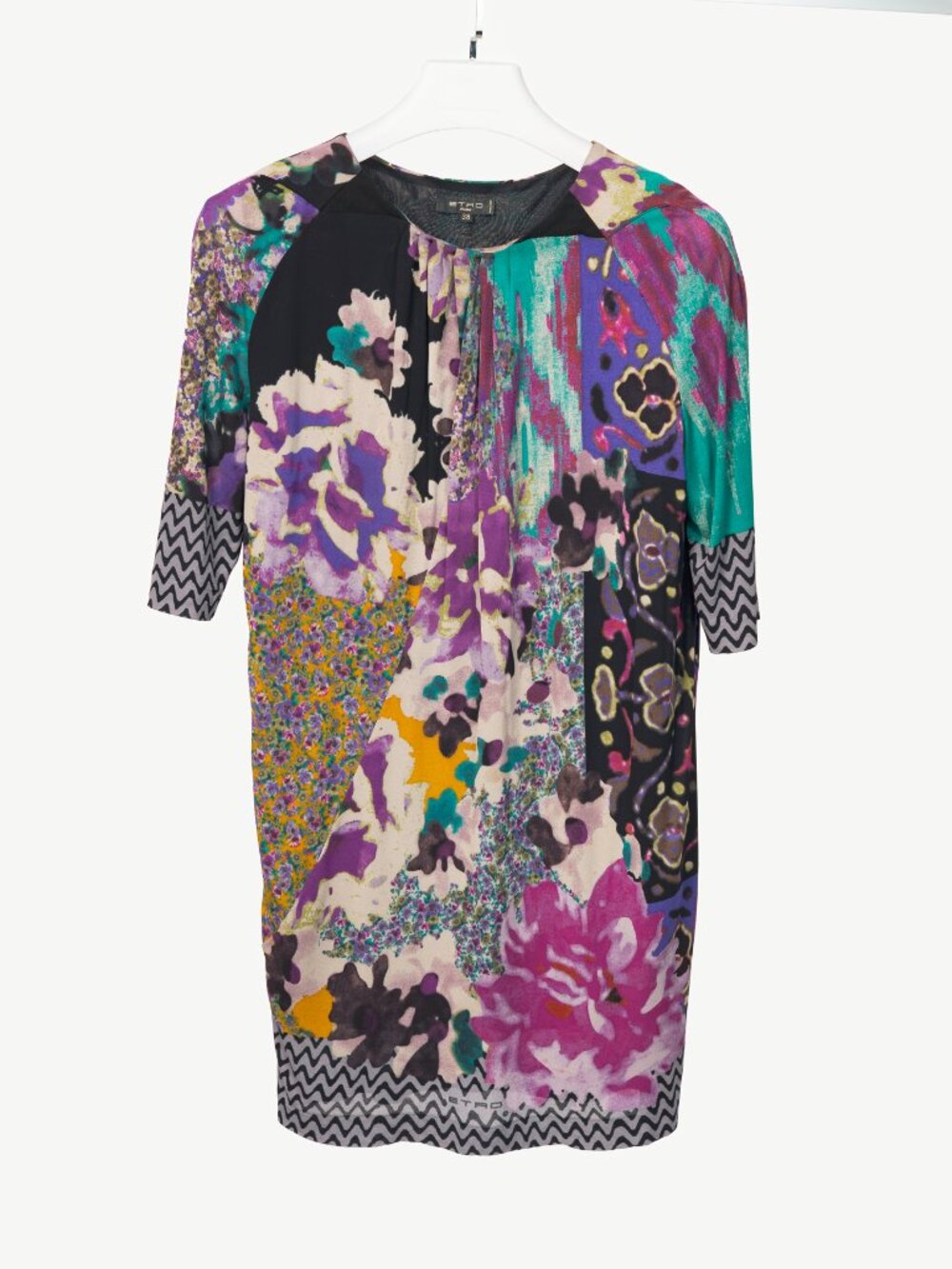 Etro Purple Mixed-Floral Mesh Shift Mini Dress